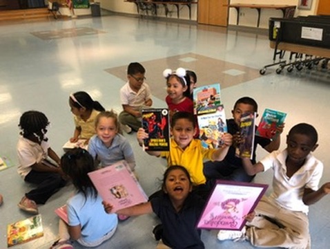 Showing off the books they picked